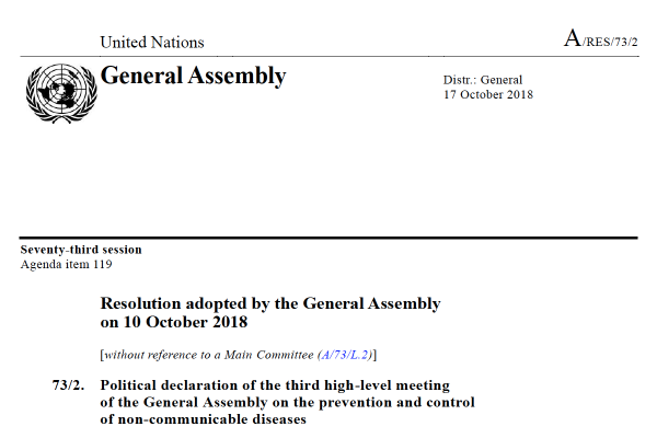 Political declaration of the third high-level meeting of the General Assembly on the prevention and control of non-communicable diseases